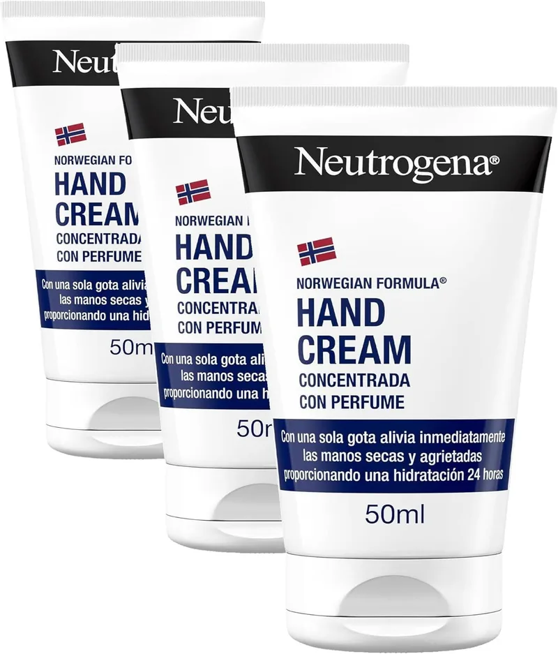Neutrogena ▫️ Creme para as Mãos Concentrado com Perfume (50 ml), creme reparador para as mãos para peles sensíveis, creme para mãos gretadas e secas com glicerina e vitamina E (Embalagem de 3)