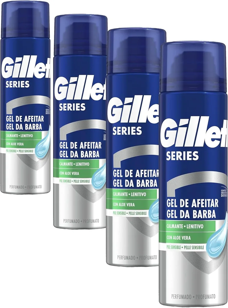 Gillette ▫️ Gel de barbear Series Men's Soothing Aloe Vera para máquinas de barbear para homem 200ml (Embalagem de 4)