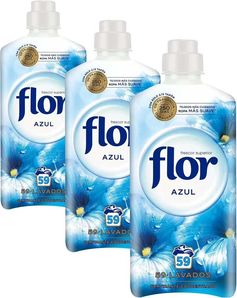 Flor ▫️ Amaciador Concentrado para Roupa, Aroma Azul - 59 Doses (Embalagem de 3)