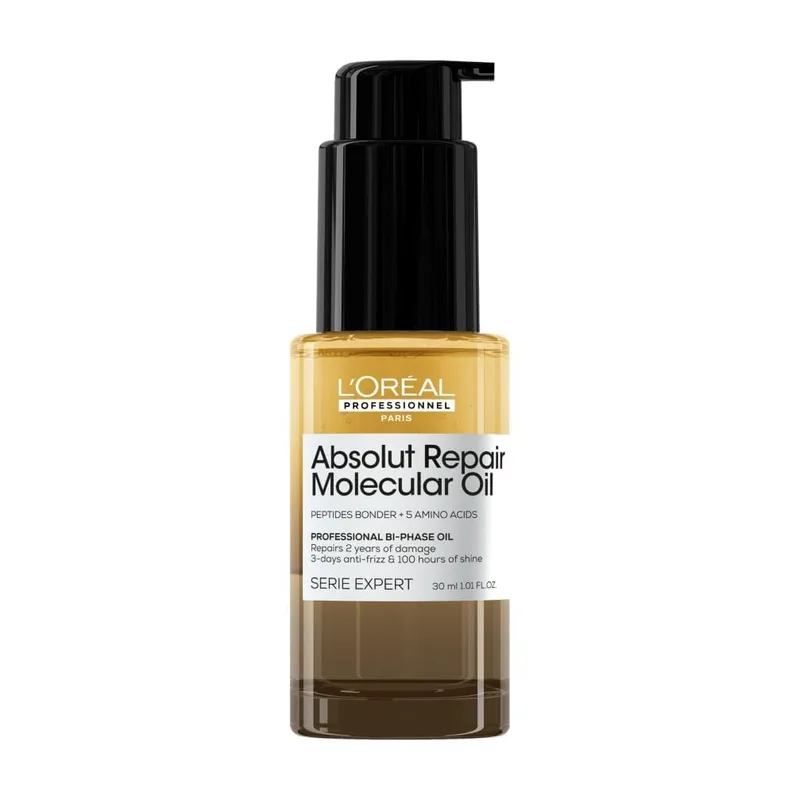 L'Oréal Professionnel Paris ▫️ L’Oréal Professionnel Óleo Bifásico Reparador, 100 Horas de Brilho, Antifrizz, Protetor Térmico, Sem Enxaguamento, para Cabelo Danificado, Absolut Repair Molecular