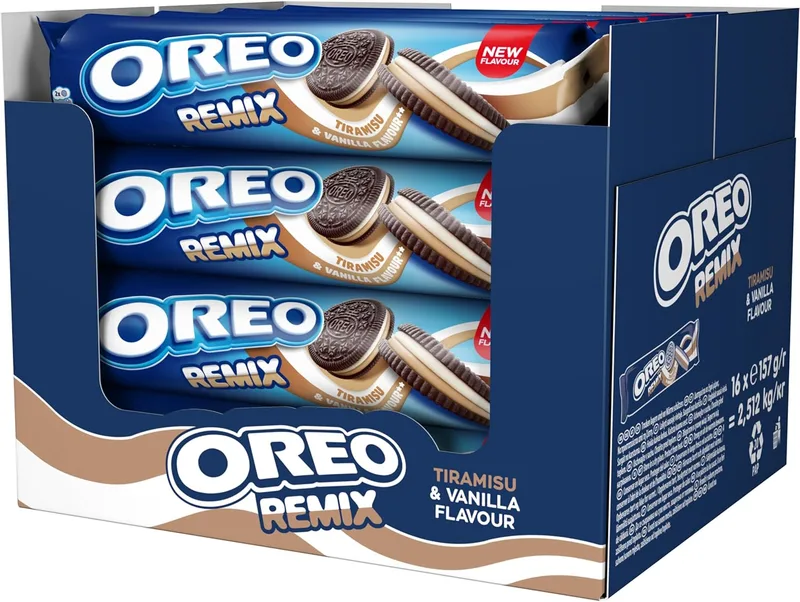 Oreo ▫️ Remix Tiramisu, bolachas recheadas com creme de baunilha e tiramisu, o snack para partilhar e desfrutar, embalagem de 16, 157 g