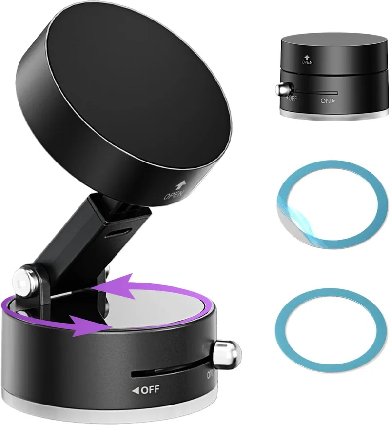 VENINGO ▫️ Suporte magnético para telemóvel, rotação de 360°, suporte dobrável a vácuo para telemóvel, suporte portátil para automóvel para iPhone 16 15 14 13 12, Samsung, preto