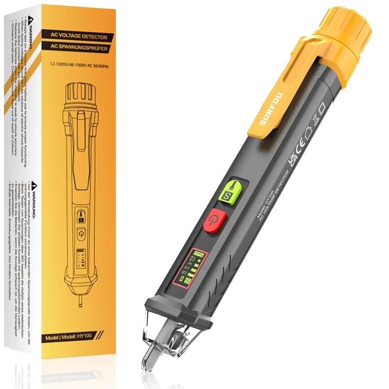 SURFOU ▫️ Detetor de tensão sem contacto CA 12 V/48 V-1000 V com NCV, lanterna LED, alarme sonoro, deteção de fio sob tensão/neutro e rutura de cabos, para eletricistas e bricolagem