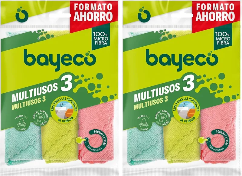 Bayeco ▫️ Conjunto de Panos Multiusos - 100% Microfibra - Para todo o tipo de superfícies - Elevada capacidade de absorção e acabamentos sem deixar marcas nem fiapos, apenas com água, 3 unidades (embalagem de 2)