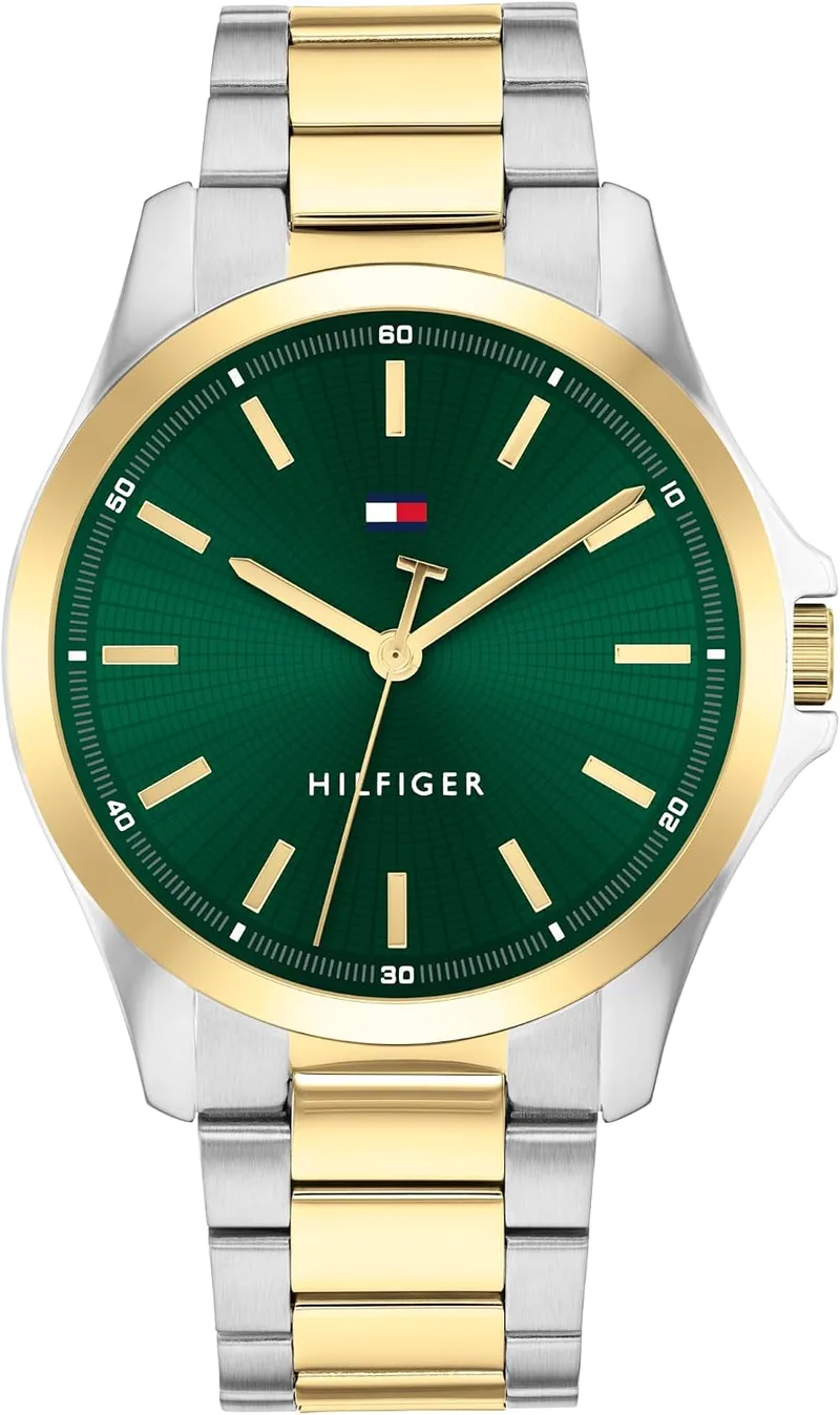 Tommy Hilfiger ▫️ Relógio analógico de quartzo para homem, modelo «Bruce», com bracelete em silicone e aço inoxidável