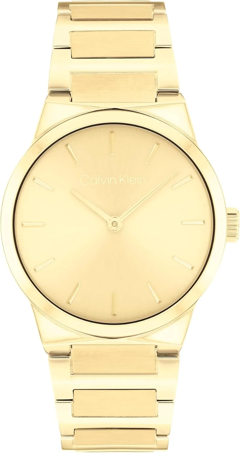 Relógio feminino de 2 ponteiros com movimento de quartzo CK Linear Elegance Collection com bracelete em aço inoxidável Bicolor - Disponível com mostrador verde, dourado ou prateado