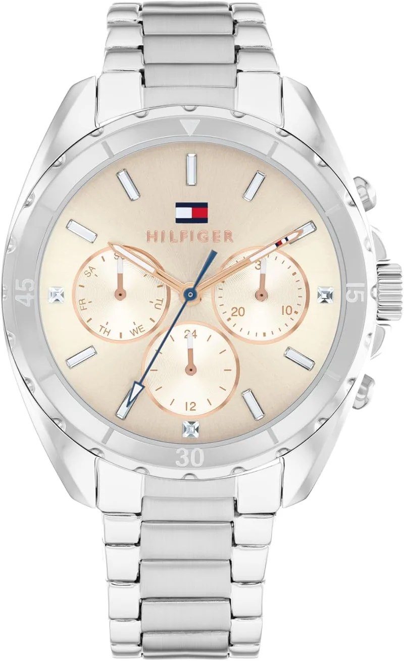 Tommy Hilfiger ▫️ Relógio analógico multifunções de quartzo para mulher, com braceletes em aço inoxidável