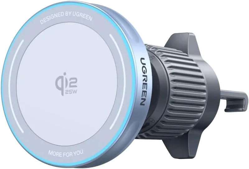 UGREEN ▫️ MagFlow Qi2 Real 25W Carregador sem fios para iPhone Carregamento ultrarrápido Suporte magnético para telemóvel no automóvel Compatível com MagSafe iPhone 17 16 15 14 13 13 12 Pro MAX Air Plus