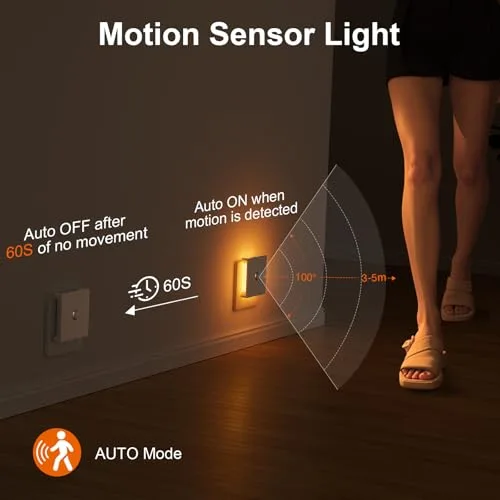 Feliigo ▫️ Luz Noturna com Sensor de Movimento, Conjunto de 2 Peças de Luz Noturna Infantil com Ficha Regulável e 3 Modos, Brilho Ajustável para Quarto de Crianças, Casa de Banho, Corredor, Cozinha e Escadas 3