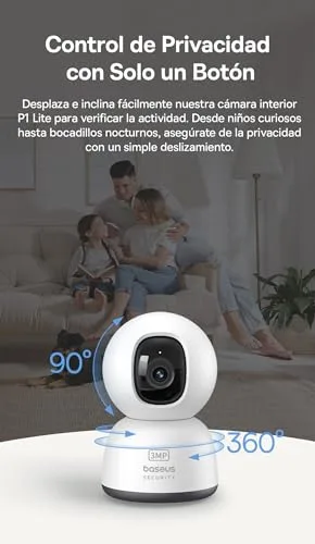 Baseus ▫️ Security P1 Lite Pan-Tilt - Câmara de vigilância para interiores, 2K HD, áudio bidirecional, visão noturna, memória até 256 GB, câmara de vigilância para bebés/animais de estimação, compatível com 2
