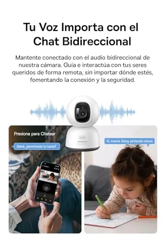 Baseus ▫️ Security P1 Lite Pan-Tilt - Câmara de vigilância para interiores, 2K HD, áudio bidirecional, visão noturna, memória até 256 GB, câmara de vigilância para bebés/animais de estimação, compatível com 5