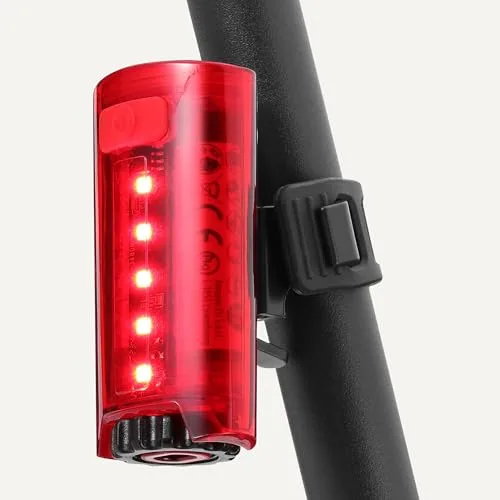 Amazon Basics ▫️ Conjunto de luzes LED para bicicleta com farol de 100 lúmenes e luz traseira de 10 lúmenes - Luzes de bicicleta à prova de água com 3 modos e suportes - Pilhas incluídas - Preto e vermelho 4