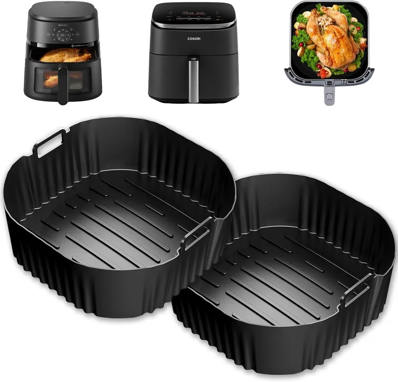 Kunoli ▫️ Molde de silicone para fritadeira de ar quente de 23 cm, 2 unidades - Acessórios para fritadeiras de ar quente Cosori 5,5 L/6 L/6,5 L, Philips Série 2000 6,2 L Na230/00, Acessórios reutilizáveis para fritadeira de ar quente, Recipiente para fritadeira de ar quente