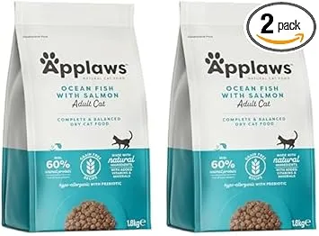 Applaws ▫️ Complete Natural Grain Free Ocean Fish with Salmon Adult Dry Cat Food - 1.8kg Resealable Bag (Pack of 2)