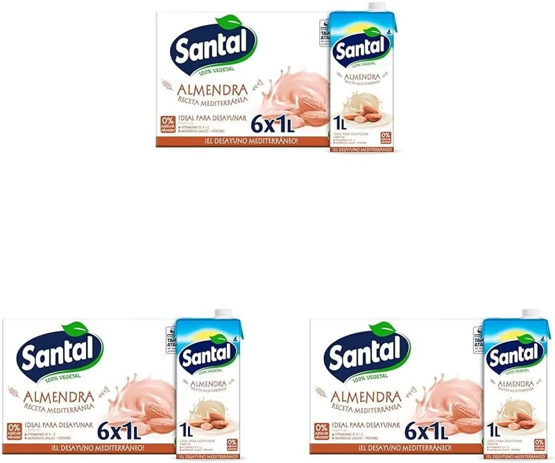 Santal ▫️ Bebida vegetal de amêndoa sem adição de açúcar brik 1L - Caixa de 6 litros (Embalagem de 3)