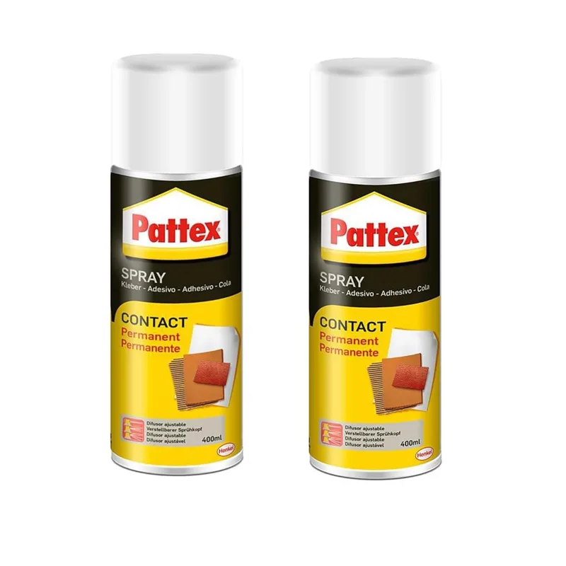 Pattex ▫️ Contact Spray, cola de contacto permanente, cola em spray à base de solvente, cola forte para trabalhos de bricolage e reparação, 1 lata x 400 ml (Embalagem de 2)