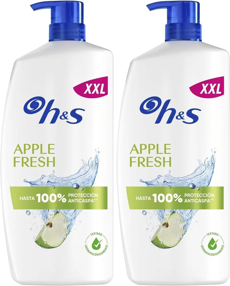 Head & Shoulders ▫️ Champô Anticaspa H&S Apple Fresh 1000 ml com dispensador, para uso diário, proteção anticaspa até 100%, clinicamente comprovado, para todos os tipos de cabelo e couro cabeludo, frescura, aroma a maçã (pacote de 2)