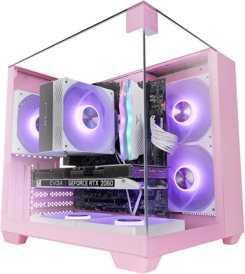 Mars Gaming ▫️ MC-VISIONM, caixa compacta MicroATX para jogos, vidro temperado triplo, construção de câmara dupla, suporte para arrefecimento líquido até 240 mm, mini torre para PC com grande capacidade interna, cor-de-rosa