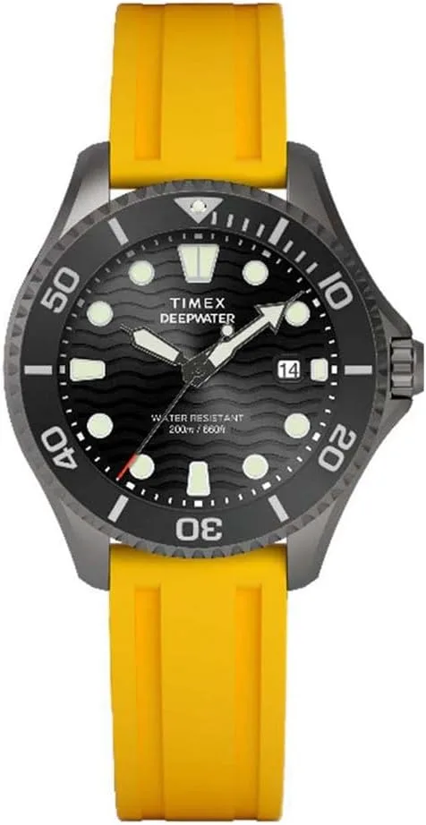 Timex ▫️ Relógio analógico de quartzo para homem, com bracelete em borracha, modelo Deep Water Meridian