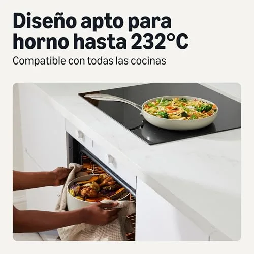 Amazon Basics ▫️ Conjunto de panelas antiaderentes de cerâmica conjunto de 8 peças de panelas e frigideiras, adequadas para a máquina de lavar louça e para o forno, compatíveis com todos os tipos de fogões, cinzento linho 3