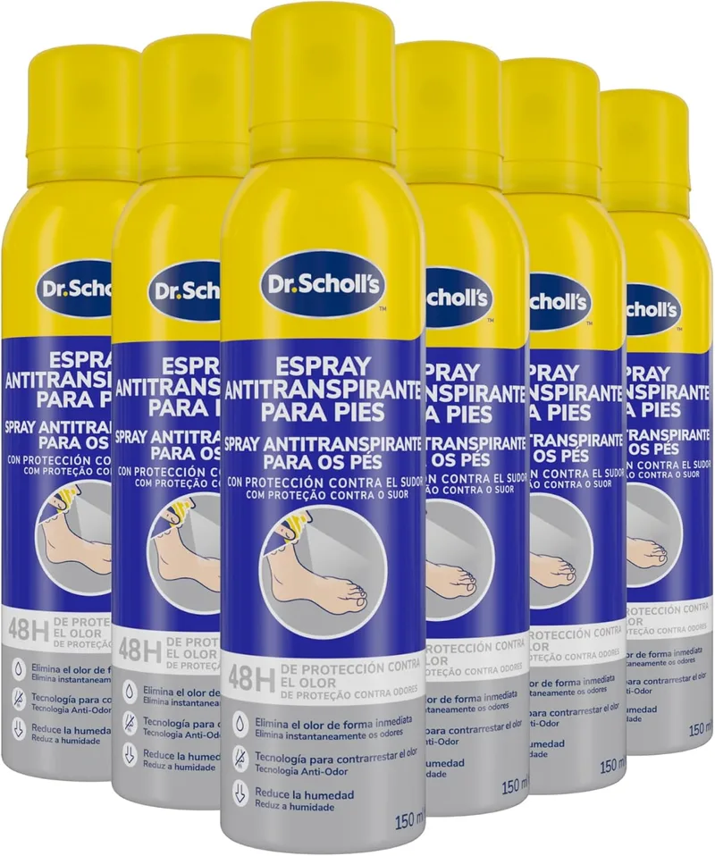Dr. Scholl's ▫️ Desodorizante para os Pés Dr. Scholl, 150ml - Neutraliza o odor até 48 horas, frescura duradoura, fórmula de dupla ação, testado dermatologicamente, 6x150ml spray para os pés para pés com odor, suor 6x150ml