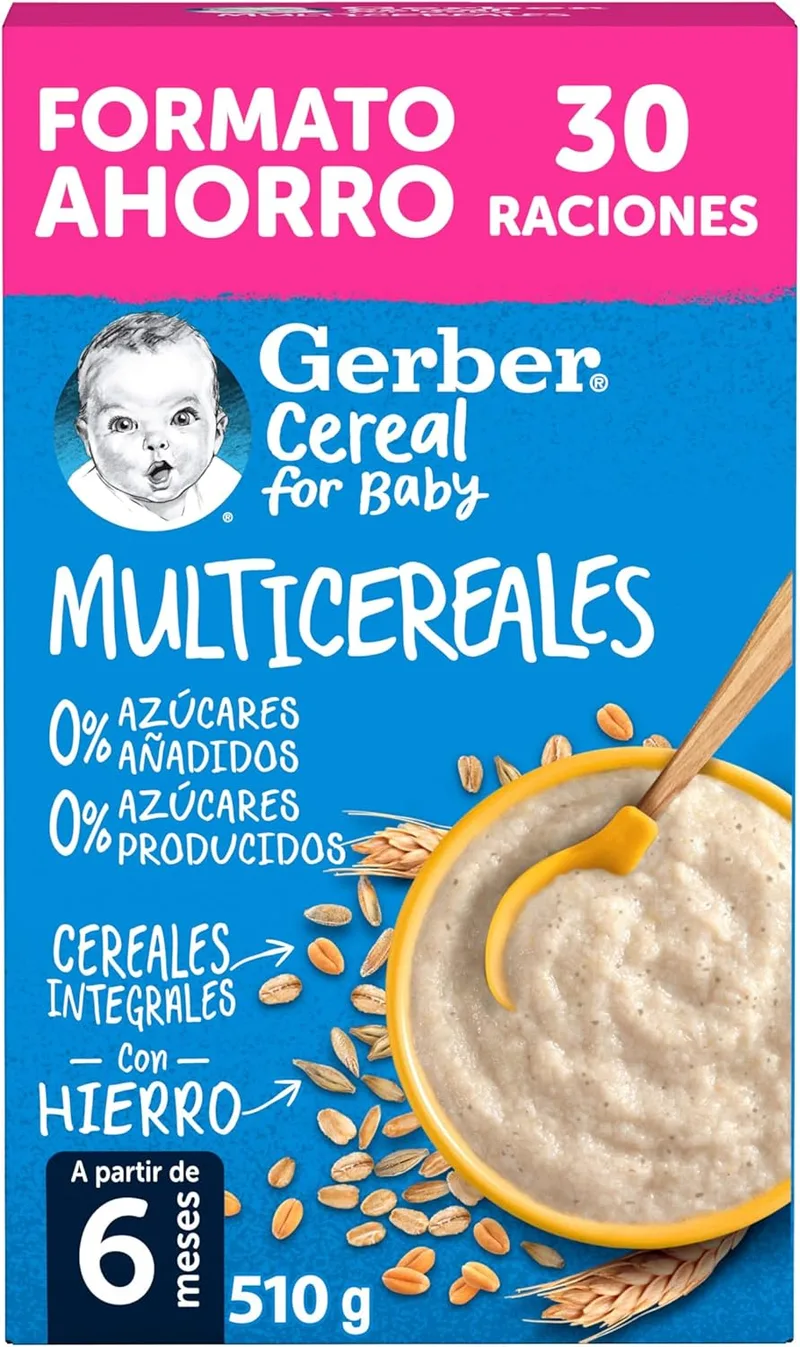 Gerber ▫️ Papas de cereais com 0% de açúcares adicionados ou produzidos, a partir dos 6 meses, 510 g