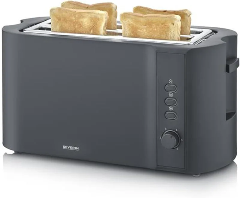 Severin ▫️ Torradeira com ranhuras largas, 4 fatias com acessório integrado para pãezinhos, 2 ranhuras largas para torrar, níveis de aquecimento ajustáveis, 1 400 W, preto mate, AT 2591