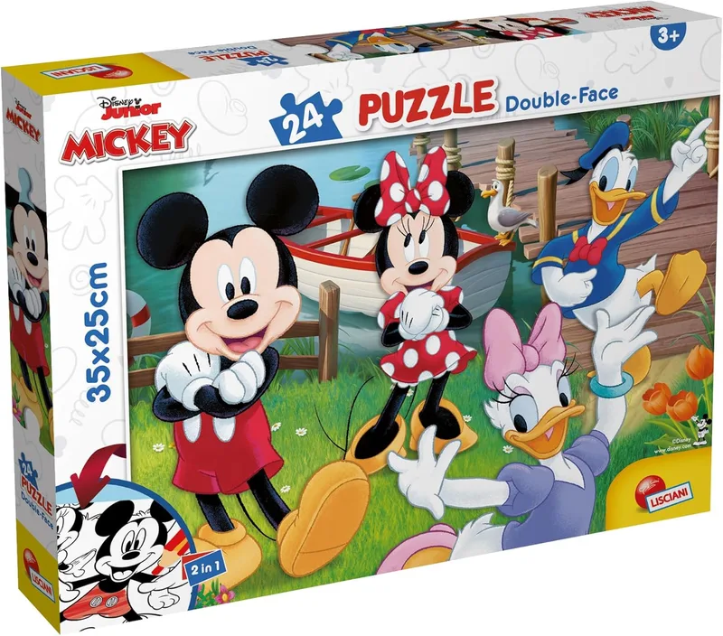 Liscianigiochi ▫️ Lisciani - DISNEY Puzzle - MICKEY MaxiPlus - Puzzle de 24 peças de dupla face para crianças a partir dos 3 anos - Verso para colorir - 25x35 cm - Atividade criativa - Jogo educativo - Prenda de aniversário - Presente de aniversário