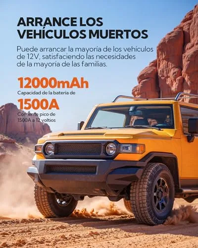 EBOSSOM ▫️ Arrancador de baterias para automóveis, booster para automóveis com compressor de ar portátil 7 em 1, arrancador de bateria com inflador para veículos de 12 000 mAh, kit de emergência para condutores com lanterna LED 2