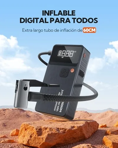 EBOSSOM ▫️ Arrancador de baterias para automóveis, booster para automóveis com compressor de ar portátil 7 em 1, arrancador de bateria com inflador para veículos de 12 000 mAh, kit de emergência para condutores com lanterna LED 3