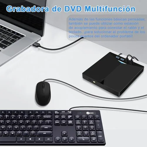 Dictien ▫️ Leitor de CD externo para PC, gravador de DVD externo superfino, unidades USB 3.0 e USB-C portáteis -RW/ROM, fiáveis para portáteis, computadores de secretária, Windows XP/7/8/10/11/Vista/Linux/macOS 4