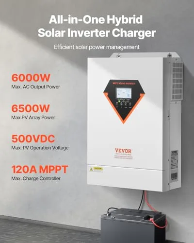 VEVOR ▫️ Inversor solar híbrido de 6000 W, carregador e inversor de energia com onda sinusoidal pura «tudo em um», com controlador solar MPPT de 120 A integrado, para sistema fora da rede com bateria 2