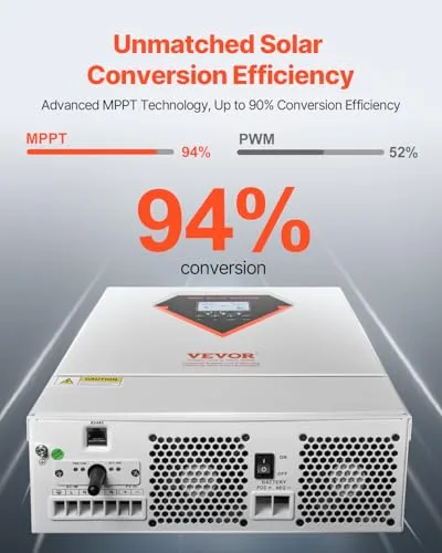 VEVOR ▫️ Inversor solar híbrido de 6000 W, carregador e inversor de energia com onda sinusoidal pura «tudo em um», com controlador solar MPPT de 120 A integrado, para sistema fora da rede com bateria 3