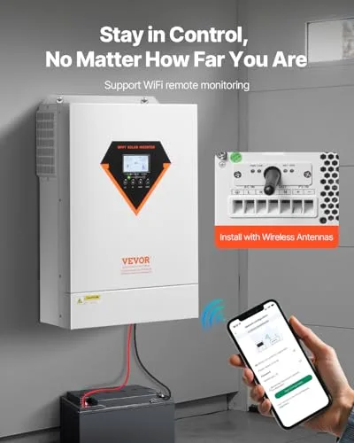 VEVOR ▫️ Inversor solar híbrido de 6000 W, carregador e inversor de energia com onda sinusoidal pura «tudo em um», com controlador solar MPPT de 120 A integrado, para sistema fora da rede com bateria 4