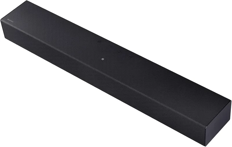 Samsung ▫️ Barra de som HW-B400F/ZF, 2.0 canais com woofer integrado, Modo Jogo, conexão Bluetooth múltipla, cor preta