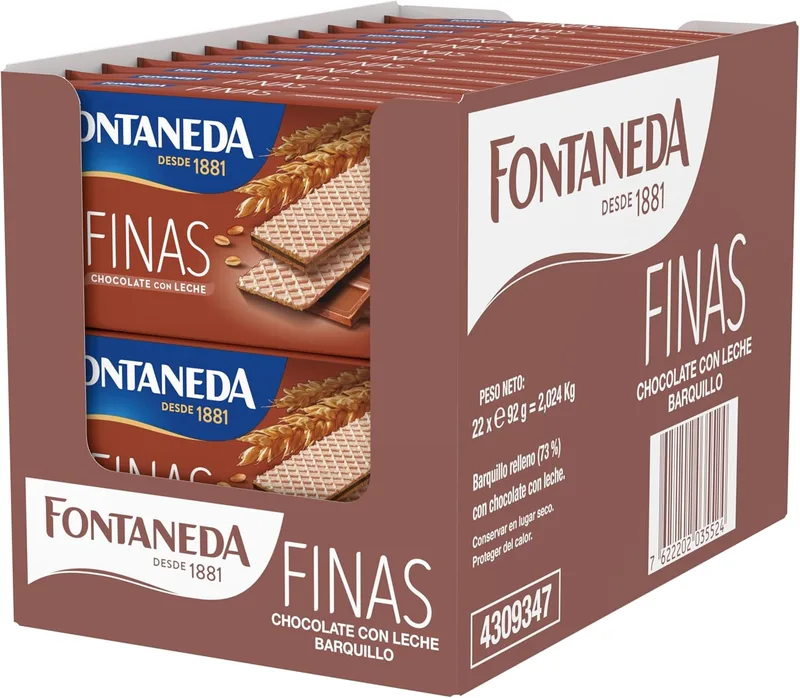 Fontaneda ▫️ Bolachas Finas Recheadas com Chocolate, Crocantes e Cremosas,Embalagem de 22, 92 g