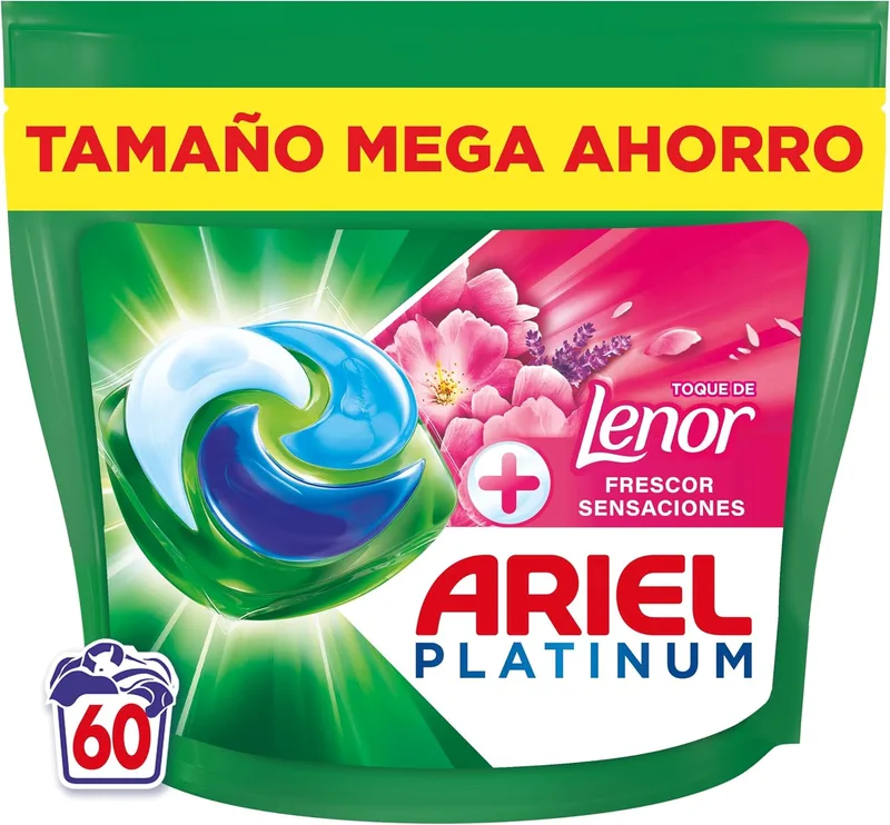 Ariel ▫️ PODs Platinum, Detergente Líquido em Cápsulas «Frescor Sensações», 60 lavagens
