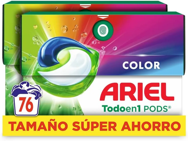 Ariel ▫️ PODS Detergente Líquido Tudo em 1 para Máquina de Lavar Roupa 76 Cápsulas/Pellets, Sabão para Cuidado Extra da Cor, Mais Cor e Brilho, Limpeza Profunda,