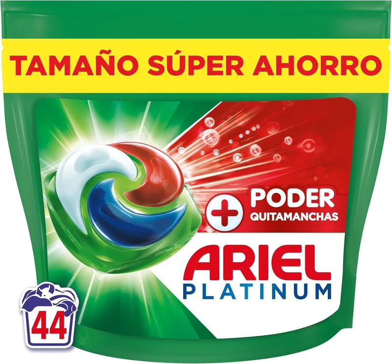 Ariel ▫️ PODs Platinum, Cápsulas de detergente líquido + Cápsulas de poder tira-nódoas, 44 lavagens