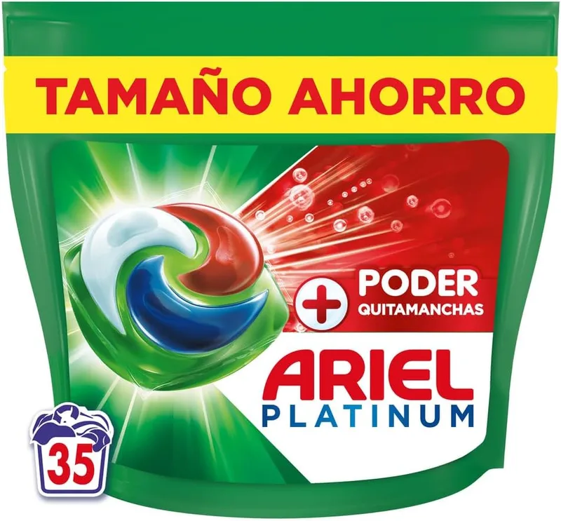 Ariel ▫️ PODs Platinum, Detergente Líquido em Cápsulas + Cápsulas com Poder Desmanchante, 35 Lavagens