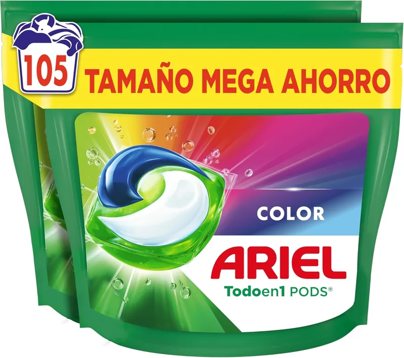Ariel ▫️ PODS Detergente Líquido para Máquina de Lavar Roupa Tudo em 1 105 Cápsulas/Pellets, Sabão para Cuidados Extra com a Cor, Mais Cor e Brilho, Limpeza Profunda