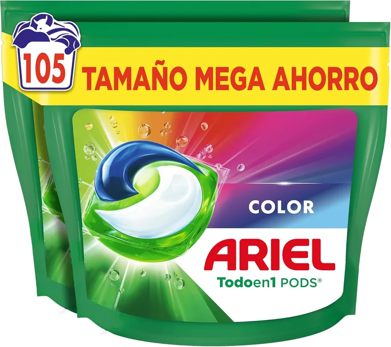 Ariel ▫️ PODS Tudo em 1 Detergente Líquido para Máquina de Lavar Roupa, 105 Cápsulas/Pastilhas, Sabão com Cuidado Extra para as Cores, Mais Cor e Brilho, Limpeza Profunda