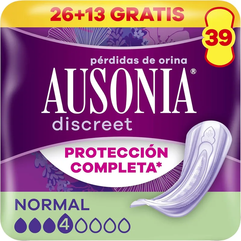 AUSONIA ▫️ Discreet Normal, 39 pensos para incontinência feminina para perdas de urina, proteção completa, discrição incrível
