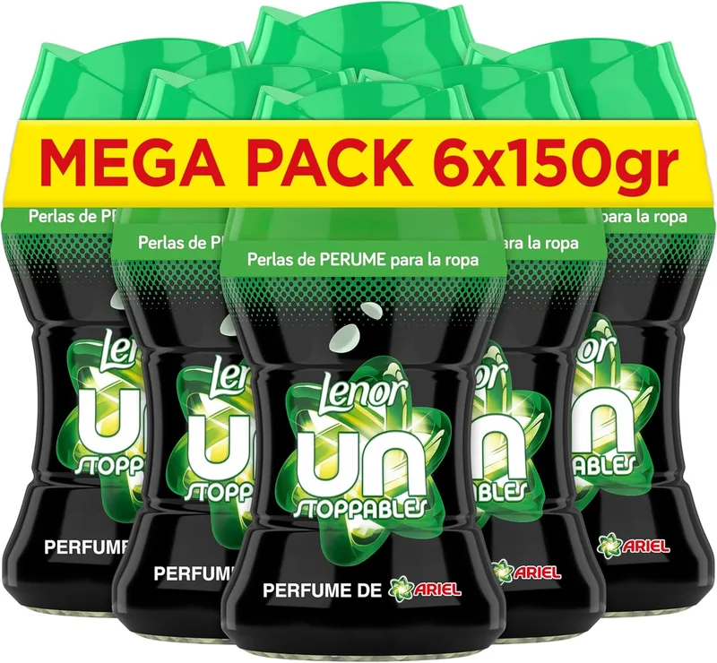 LENOR ▫️ UNstoppables Pérolas Perfumadas para a Roupa, 74 Lavagens (6 x 150 g), Amaciador com Fragrância Ariel, Potenciador de Frescor