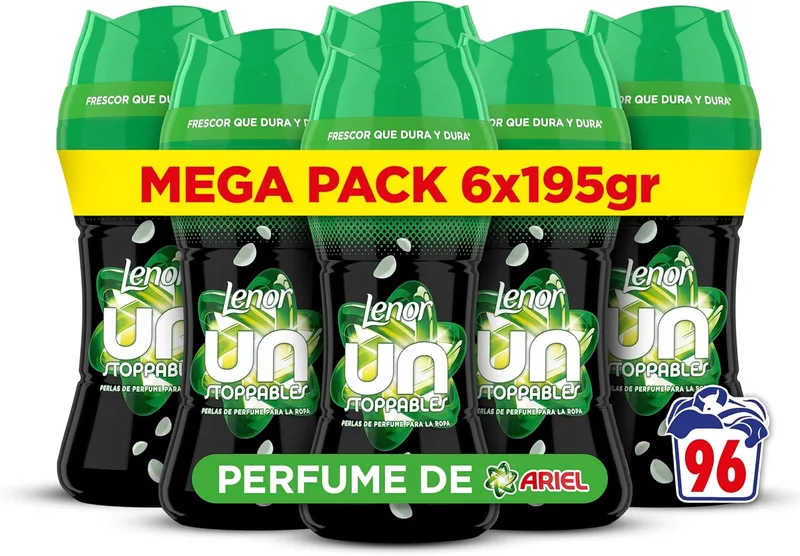 LENOR ▫️ UNstoppables Pérolas de Perfume para Roupa, 96 Lavagens (6 x 195g), Suavizador de Fragrâncias Ariel, Intensificador de Frescura