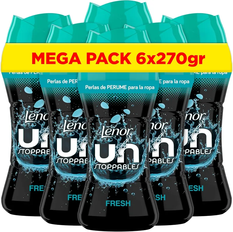 LENOR ▫️ UNstoppables Pérolas de perfume para roupa, 133 lavagens (6 x 270g), amaciador de fragrâncias frescas, intensificador de frescura