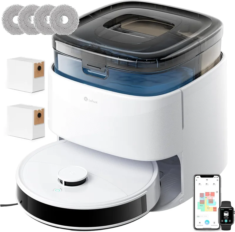 Lefant ▫️ Aspirador robô e esfregona M3, 12000Pa, 220min, lavagem/secagem automática, drenagem automática de 3,2L, esfregona de rotação dupla, navegação dToF, amigo dos animais de estimação, escova anti-emaranhado, WiFi/App/Alexa