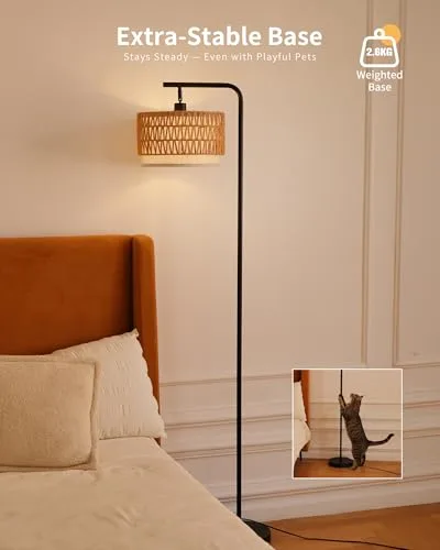 LuminexDesigns ▫️ Candeeiro de pé boho em rattan com duplo abajur WOVI FL01 3