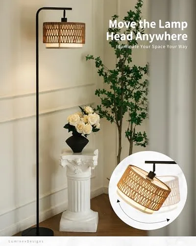 LuminexDesigns ▫️ Candeeiro de pé boho em rattan com duplo abajur WOVI FL01 4