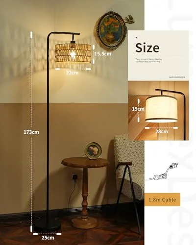 LuminexDesigns ▫️ Candeeiro de pé boho em rattan com duplo abajur WOVI FL01 5
